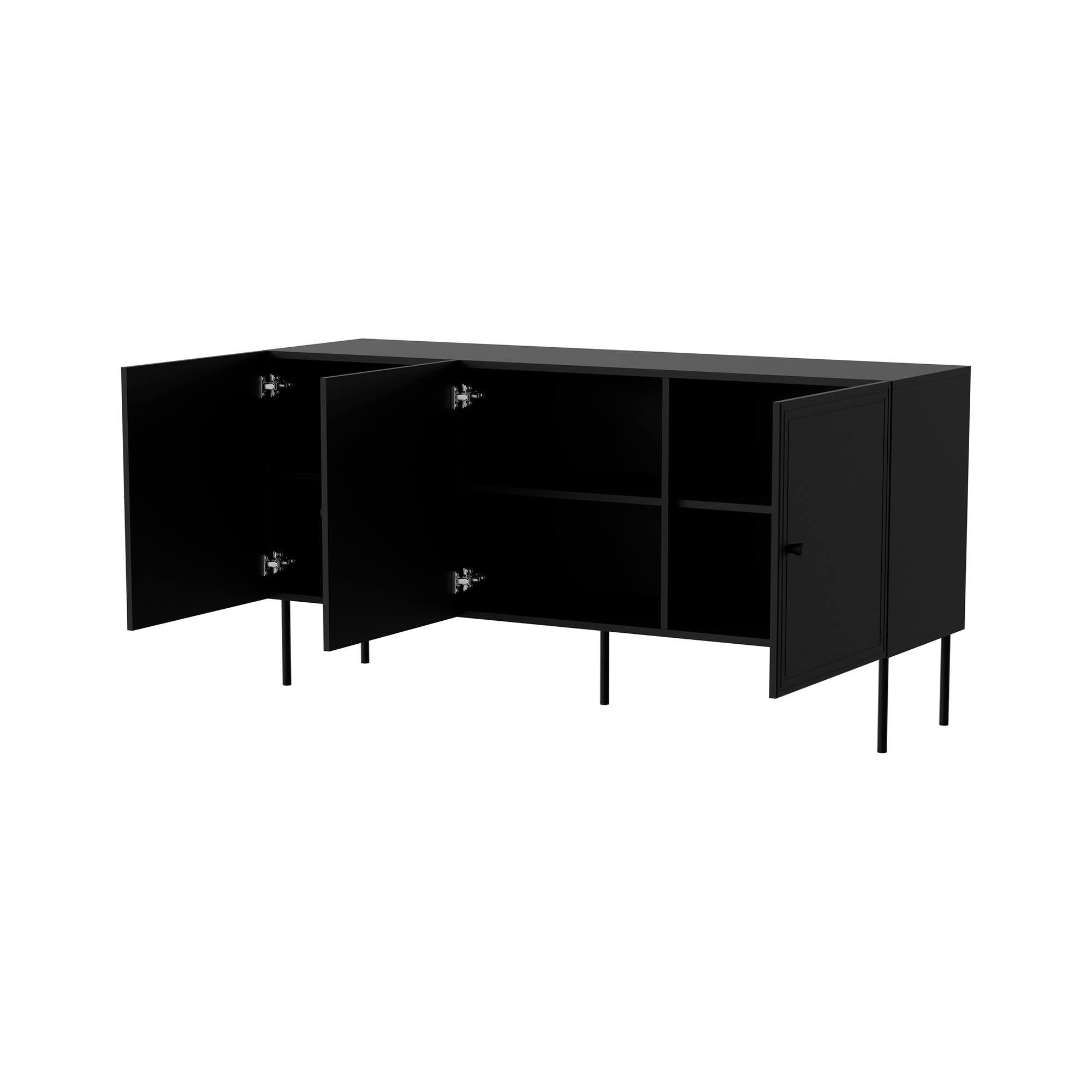 Credenza Vigasio, Madia da salotto con tre ante battenti, Rialzata da terra, 151x40 h75 cm, Nero