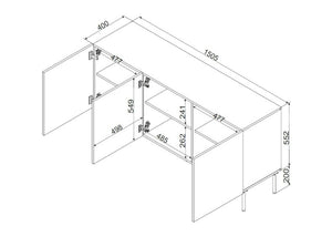 Credenza Vigasio, Madia da salotto con tre ante battenti, Rialzata da terra, 151x40 h75 cm, Nero
