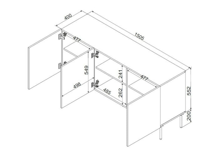 Credenza Vigasio, Madia da salotto con tre ante battenti, Rialzata da terra, 151x40 h75 cm, Nero