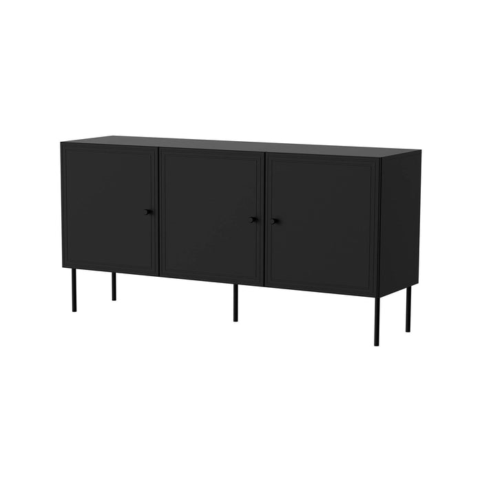 Credenza Vigasio, Madia da salotto con tre ante battenti, Rialzata da terra, 151x40 h75 cm, Nero
