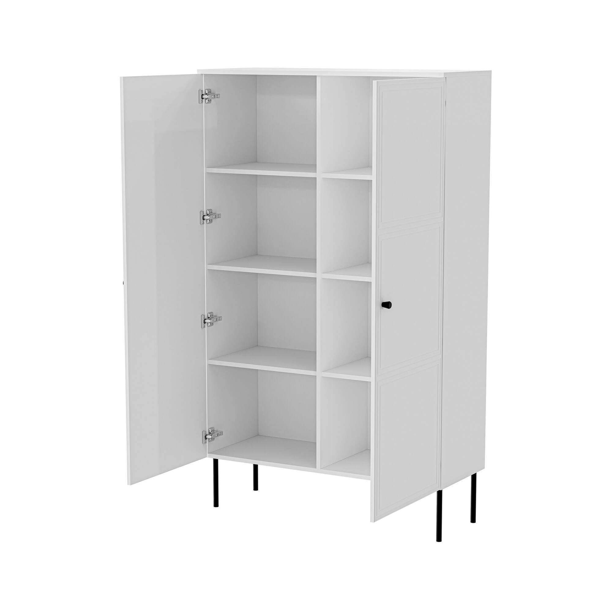 Armadio multiuso 2 ante Sedilo, Mobile multifunzionale con 6 ripiani interni, Finitura effetto liscio con disegni geometrici, 100x39 h166 cm, Bianco