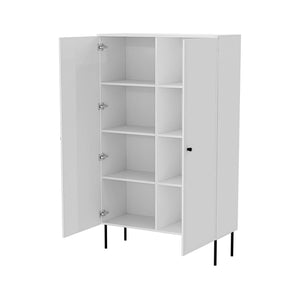 Armadio multiuso 2 ante Sedilo, Mobile multifunzionale con 6 ripiani interni, Finitura effetto liscio con disegni geometrici, 100x39 h166 cm, Bianco