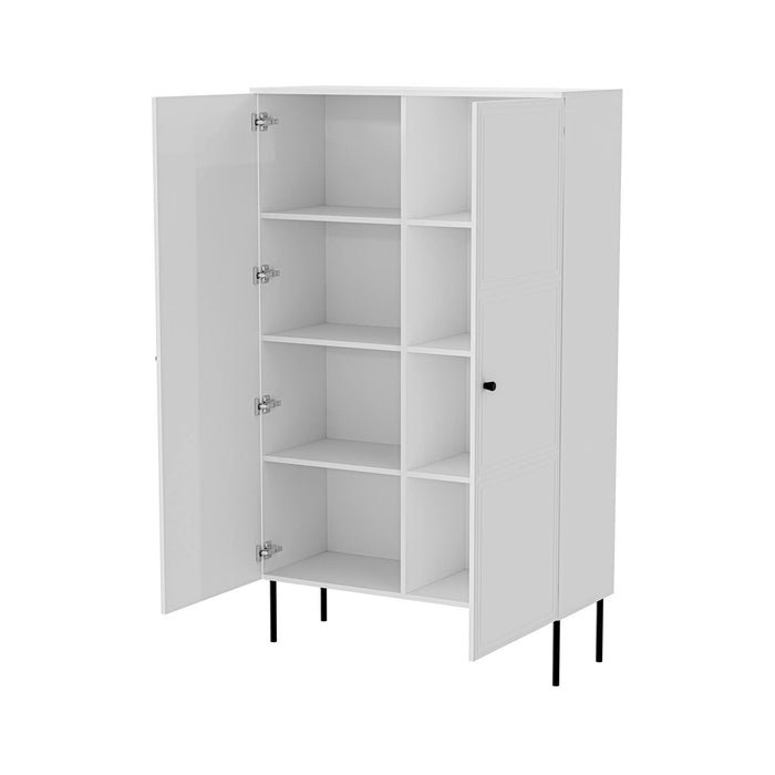 Armadio multiuso 2 ante Sedilo, Mobile multifunzionale con 6 ripiani interni, Finitura effetto liscio con disegni geometrici, 100x39 h166 cm, Bianco