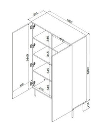 Armadio multiuso 2 ante Sedilo, Mobile multifunzionale con 6 ripiani interni, Finitura effetto liscio con disegni geometrici, 100x39 h166 cm, Bianco