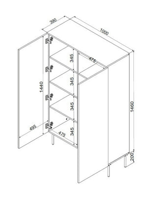 Armadio multiuso 2 ante Sedilo, Mobile multifunzionale con 6 ripiani interni, Finitura effetto liscio con disegni geometrici, 100x39 h166 cm, Bianco