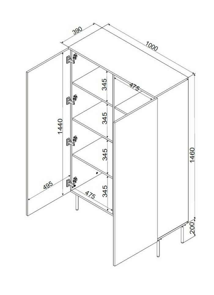 Armadio multiuso 2 ante Sedilo, Mobile multifunzionale con 6 ripiani interni, Finitura effetto liscio con disegni geometrici, 100x39 h166 cm, Bianco