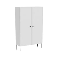 Armadio multiuso 2 ante Sedilo, Mobile multifunzionale con 6 ripiani interni, Finitura effetto liscio con disegni geometrici, 100x39 h166 cm, Bianco