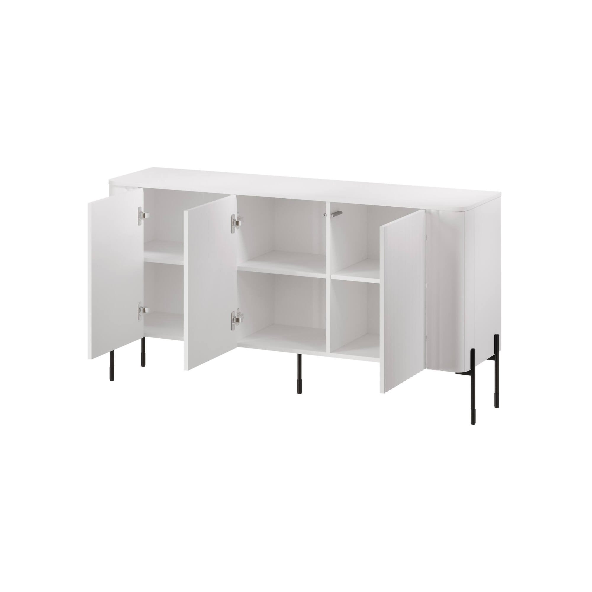 Credenza Susegana, Madia da salotto con tre ante battenti, Rialzata da terra, 150x40 h80 cm, Bianco