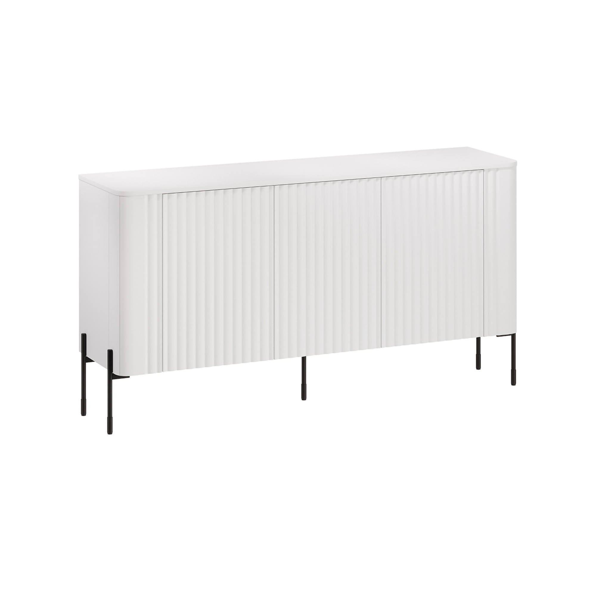 Credenza Susegana, Madia da salotto con tre ante battenti, Rialzata da terra, 150x40 h80 cm, Bianco