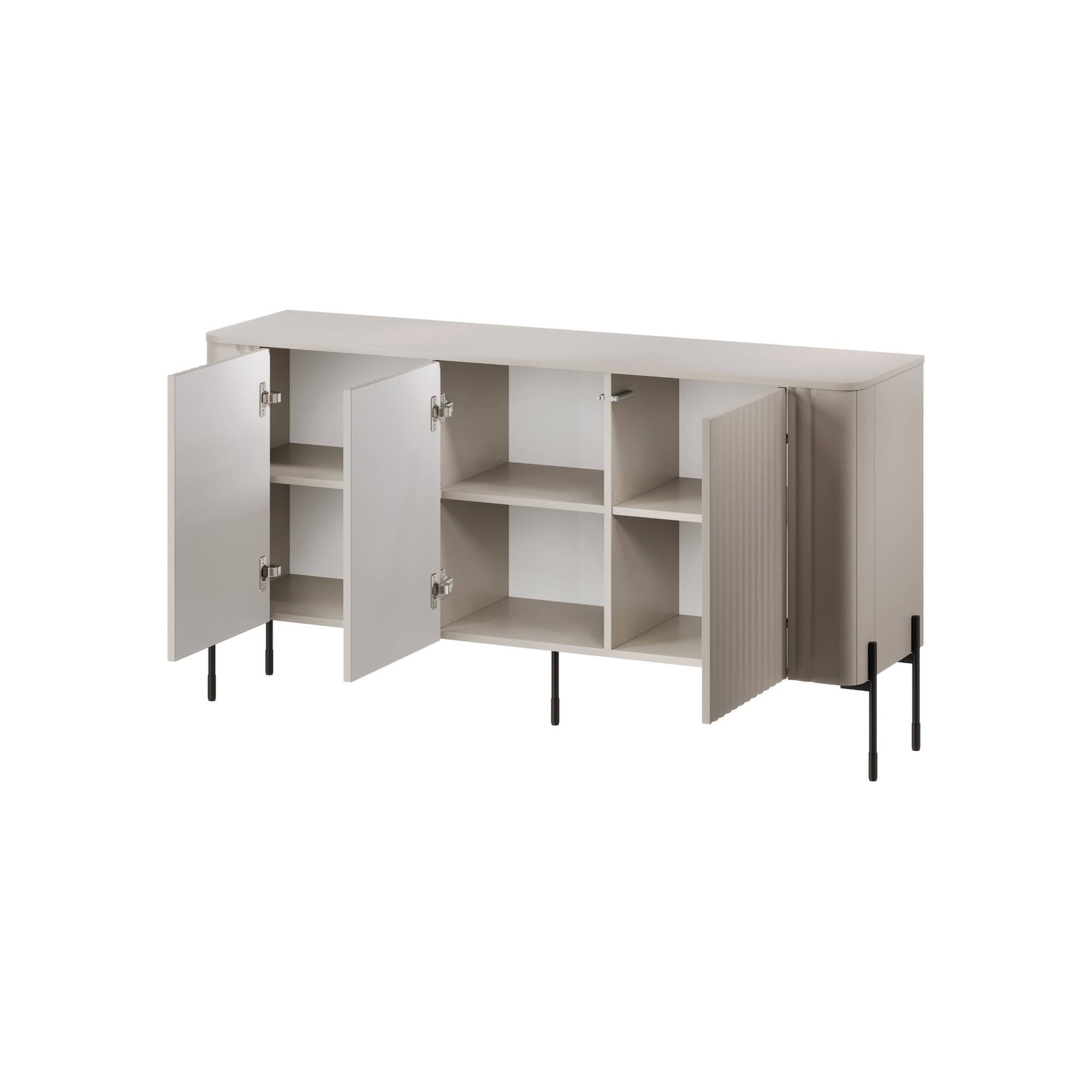Credenza Susegana, Madia da salotto con tre ante battenti, Rialzata da terra, 150x40 h80 cm, Beige