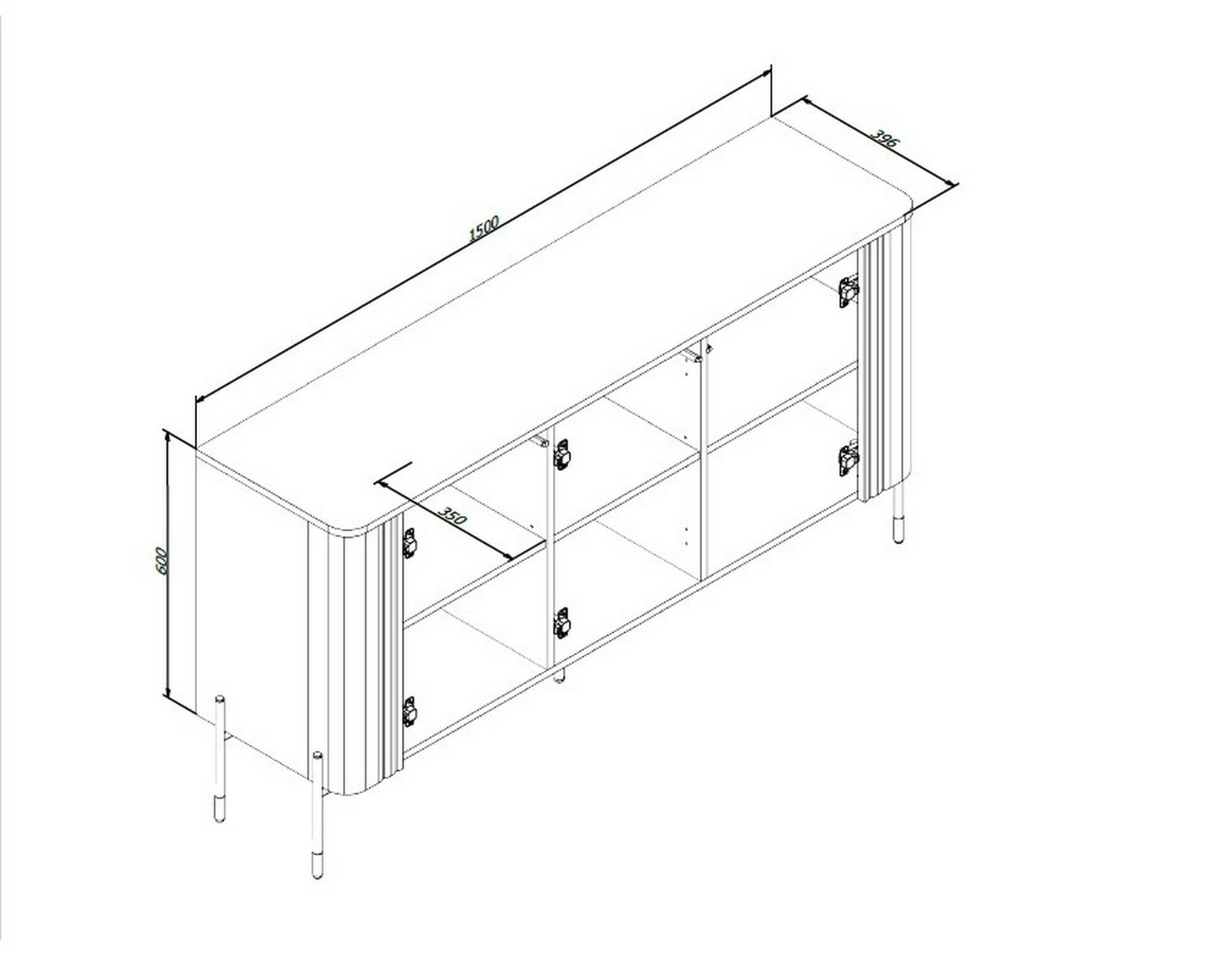 Credenza Susegana, Madia da salotto con tre ante battenti, Rialzata da terra, 150x40 h80 cm, Beige