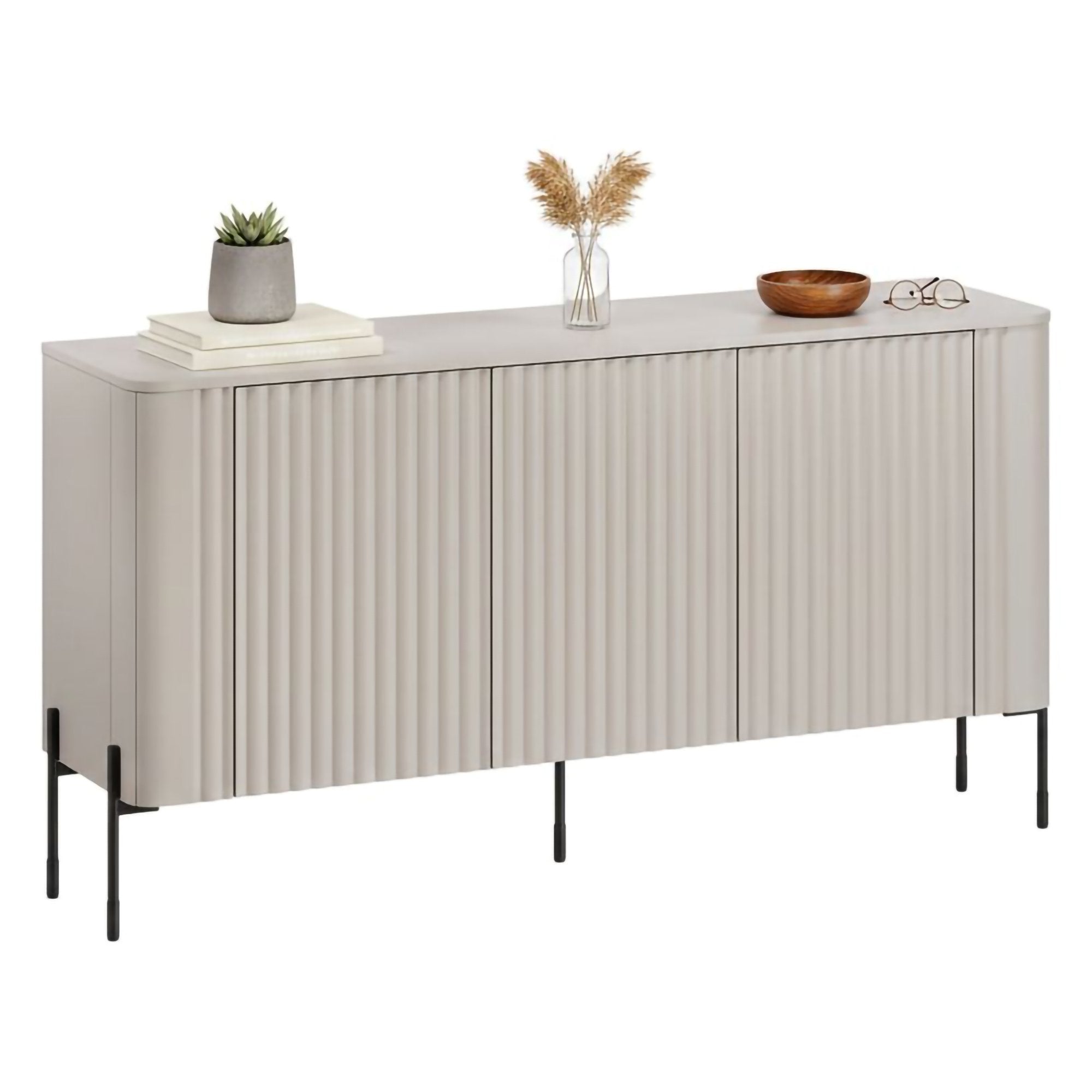Credenza Susegana, Madia da salotto con tre ante battenti, Rialzata da terra, 150x40 h80 cm, Beige