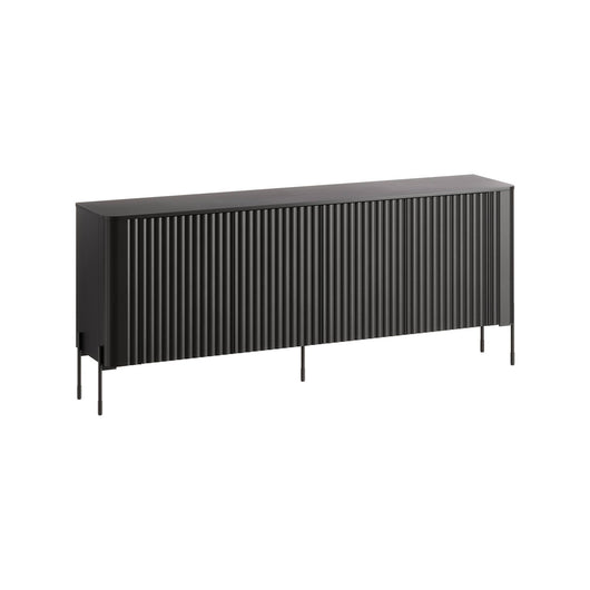Credenza Laion, Madia da salotto con quattro ante battenti, Rialzata da terra, 190x40 h80 cm, Nero