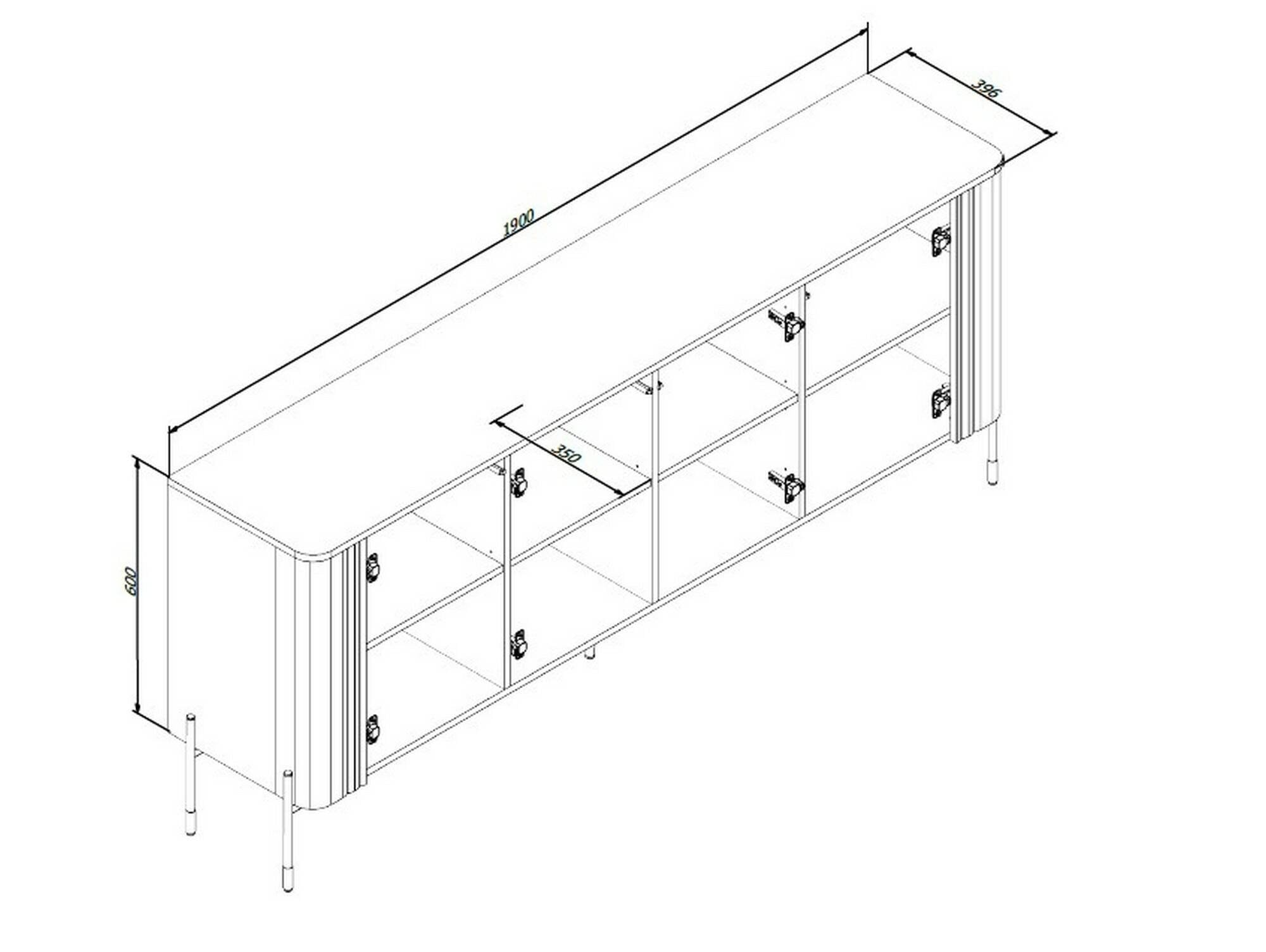 Credenza Laion, Madia da salotto con quattro ante battenti, Rialzata da terra, 190x40 h80 cm, Beige