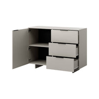 Credenza Rubiera, Madia da salotto con un'anta battente e tre cassetti, Rialzato da terra, 120x42 h90 cm, Beige