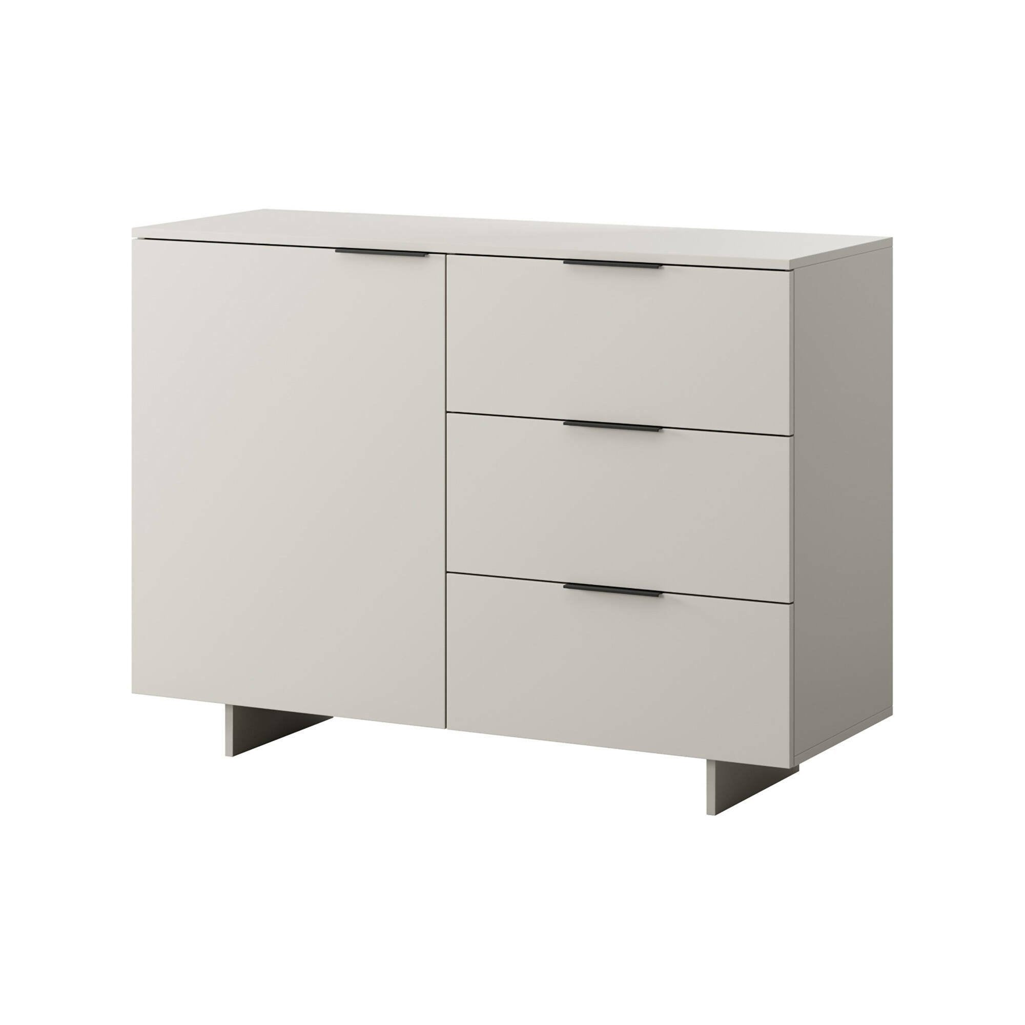Credenza Rubiera, Madia da salotto con un'anta battente e tre cassetti, Rialzato da terra, 120x42 h90 cm, Beige