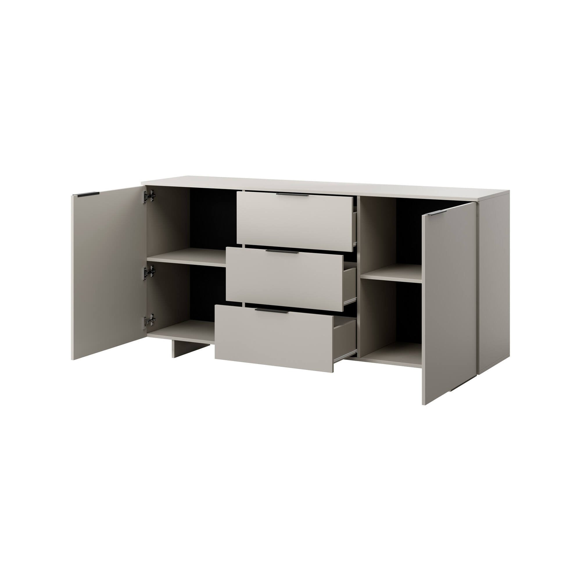 Credenza Neive, Madia da salotto con due ante battenti e tre cassetti, Rialzato da terra, 180x42 h90 cm, Beige