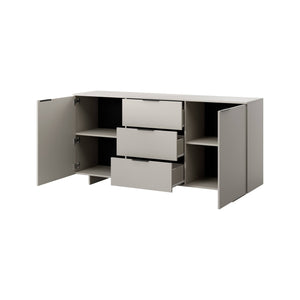 Credenza Neive, Madia da salotto con due ante battenti e tre cassetti, Rialzato da terra, 180x42 h90 cm, Beige