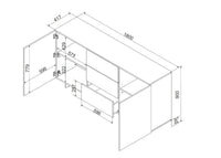 Credenza Neive, Madia da salotto con due ante battenti e tre cassetti, Rialzato da terra, 180x42 h90 cm, Beige