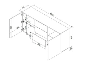 Credenza Neive, Madia da salotto con due ante battenti e tre cassetti, Rialzato da terra, 180x42 h90 cm, Beige