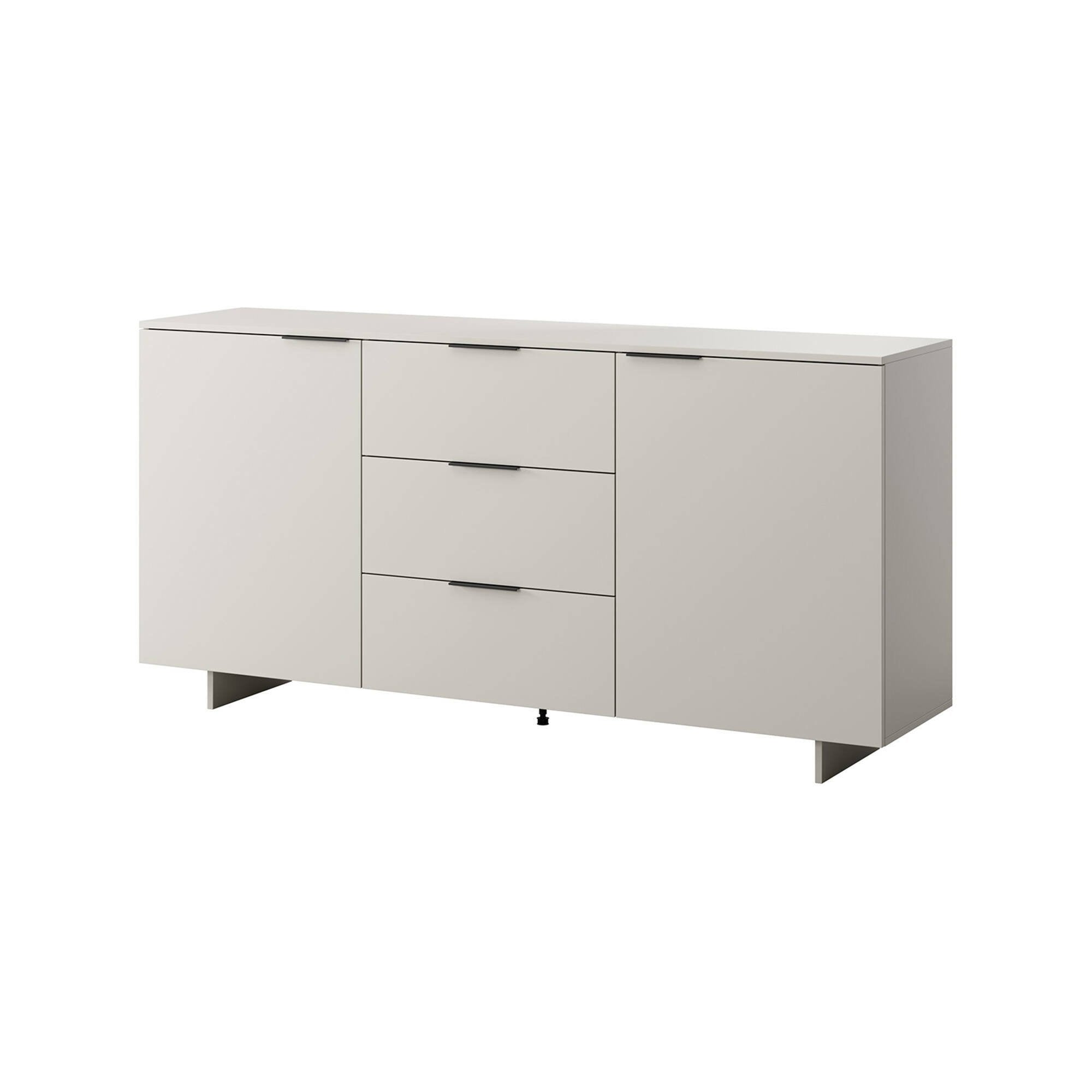 Credenza Neive, Madia da salotto con due ante battenti e tre cassetti, Rialzato da terra, 180x42 h90 cm, Beige