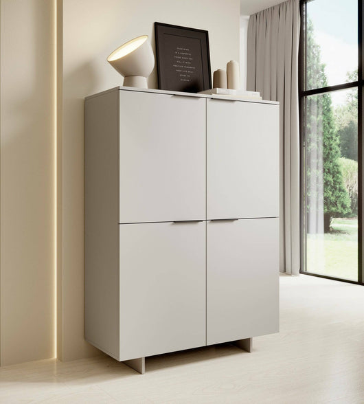 Credenza Colonno, Madia da salotto con quattro ante battenti, Rialzato da terra, 100x42 h145 cm, Beige