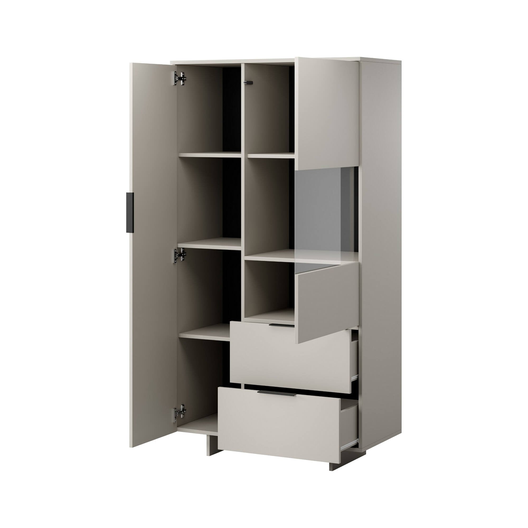 Credenza Rimella, Madia da salotto con due ante battenti e due cassetti, Rialzato da terra, 90x42 h170 cm, Beige