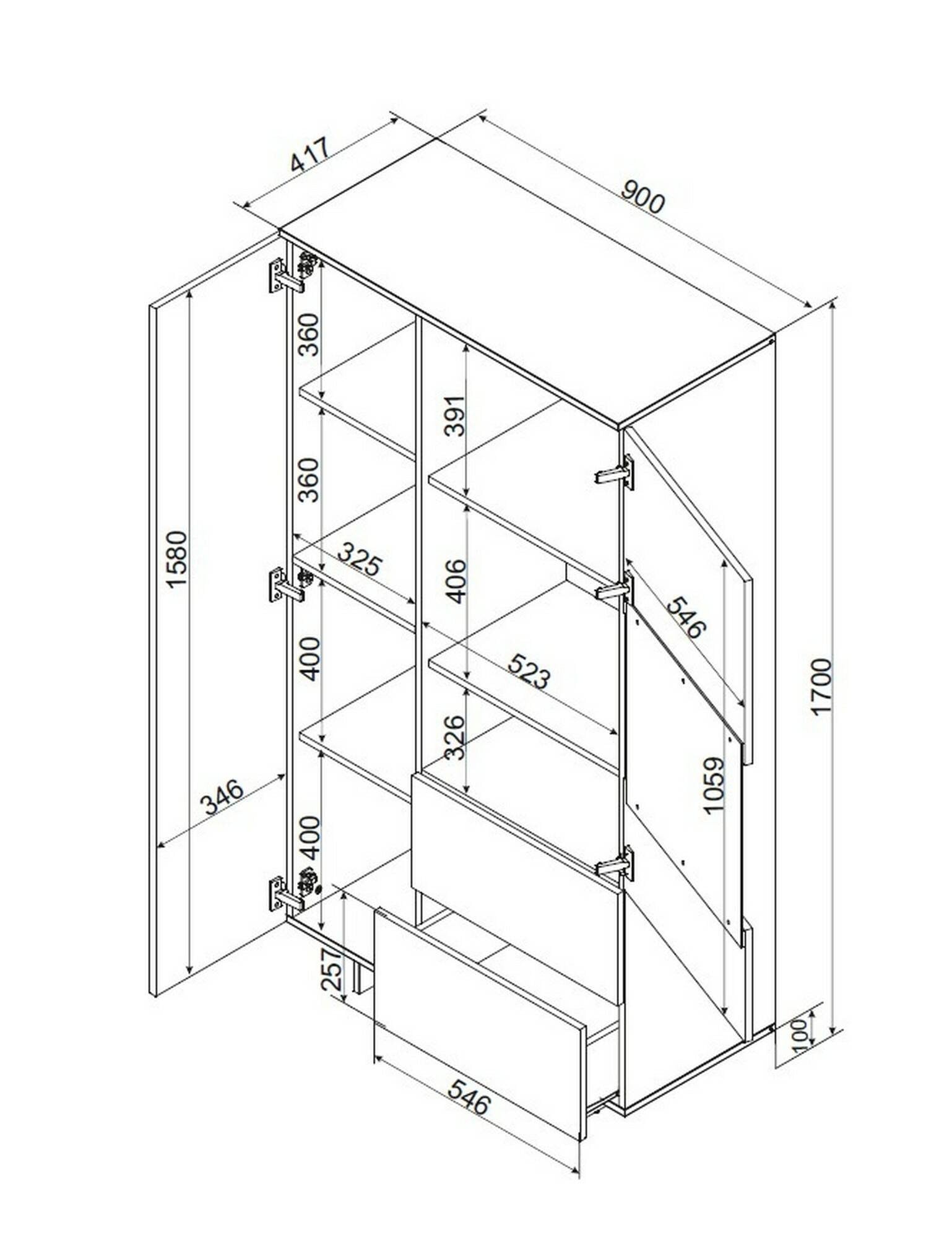 Credenza Rimella, Madia da salotto con due ante battenti e due cassetti, Rialzato da terra, 90x42 h170 cm, Beige