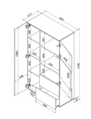 Credenza Rimella, Madia da salotto con due ante battenti e due cassetti, Rialzato da terra, 90x42 h170 cm, Beige