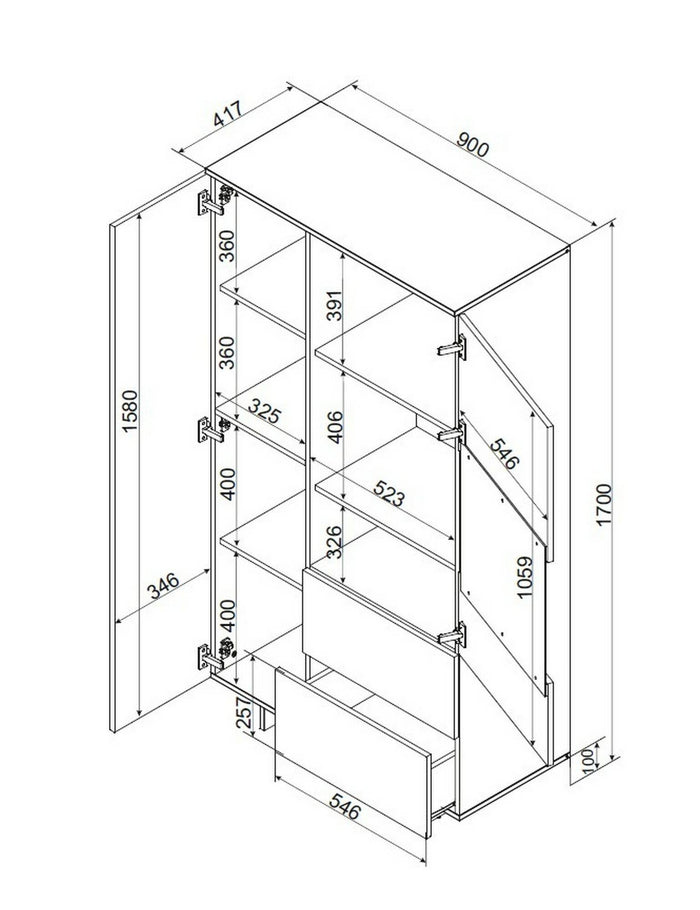 Credenza Rimella, Madia da salotto con due ante battenti e due cassetti, Rialzato da terra, 90x42 h170 cm, Beige