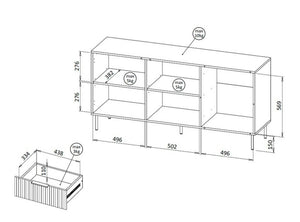 Credenza Monzuno, Madia da salotto con due ante battenti e tre cassetti, Rialzato da terra, 156x42 h75 cm, Noce e Beige