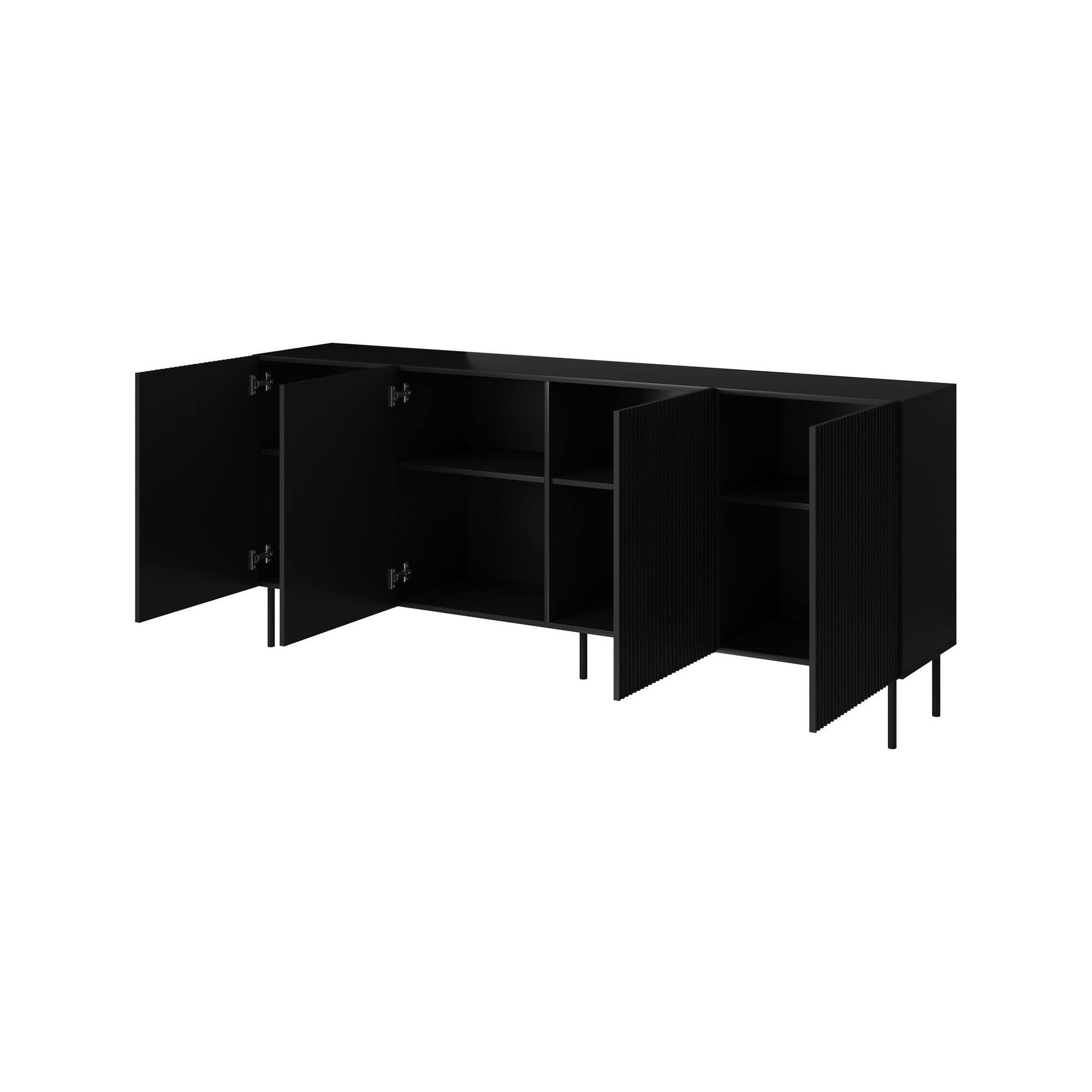 Credenza Corana, Madia da salotto con quattro ante battenti, Rialzato da terra, 200x42 h82 cm, Nero