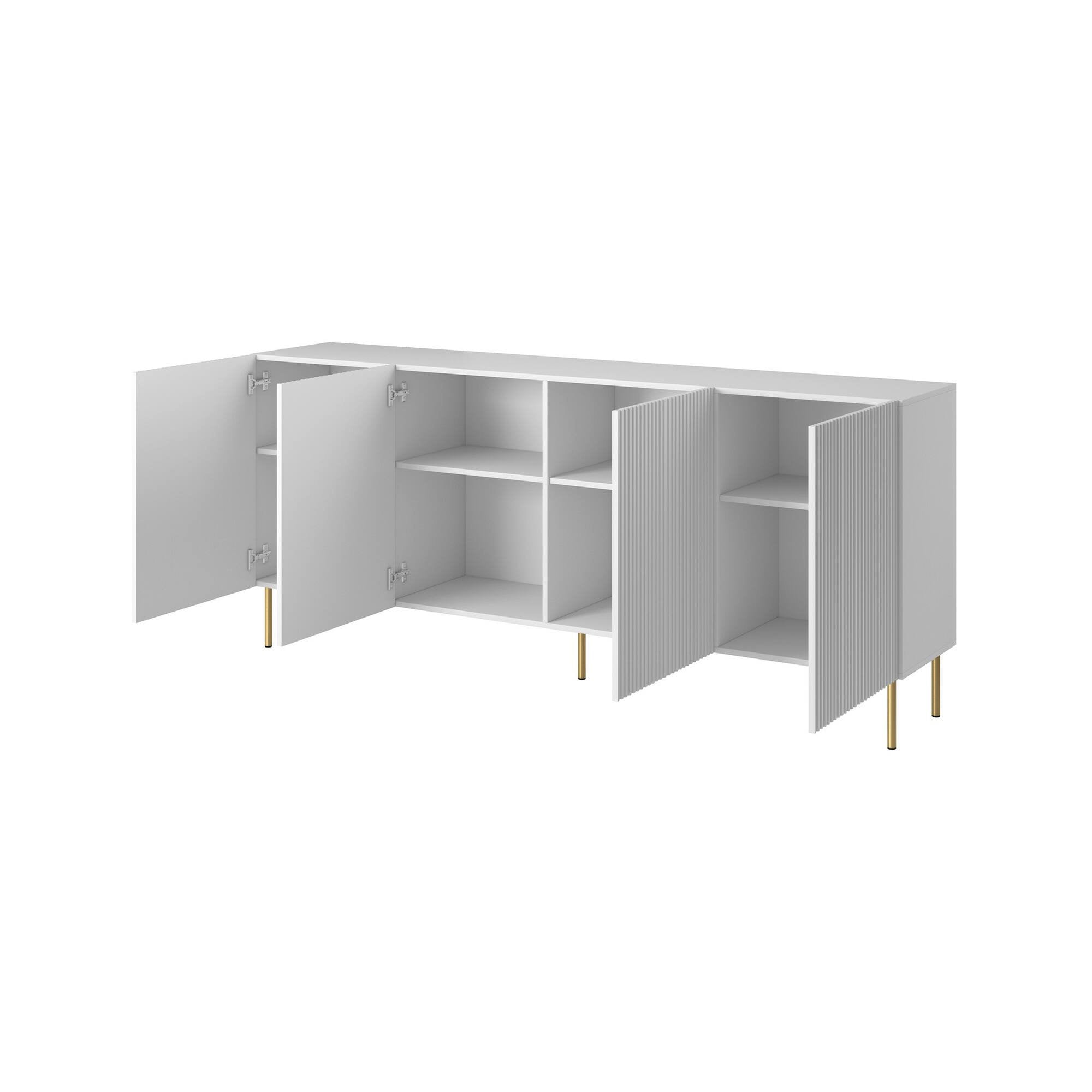 Credenza Londa, Madia da salotto con quattro ante battenti, Rialzato da terra, 200x42 h82 cm, Bianco