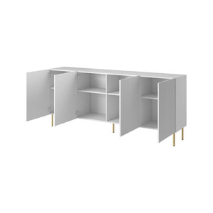 Credenza Londa, Madia da salotto con quattro ante battenti, Rialzato da terra, 200x42 h82 cm, Bianco