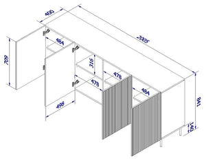 Credenza Londa, Madia da salotto con quattro ante battenti, Rialzato da terra, 200x42 h82 cm, Beige
