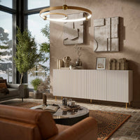 Credenza Londa, Madia da salotto con quattro ante battenti, Rialzato da terra, 200x42 h82 cm, Beige