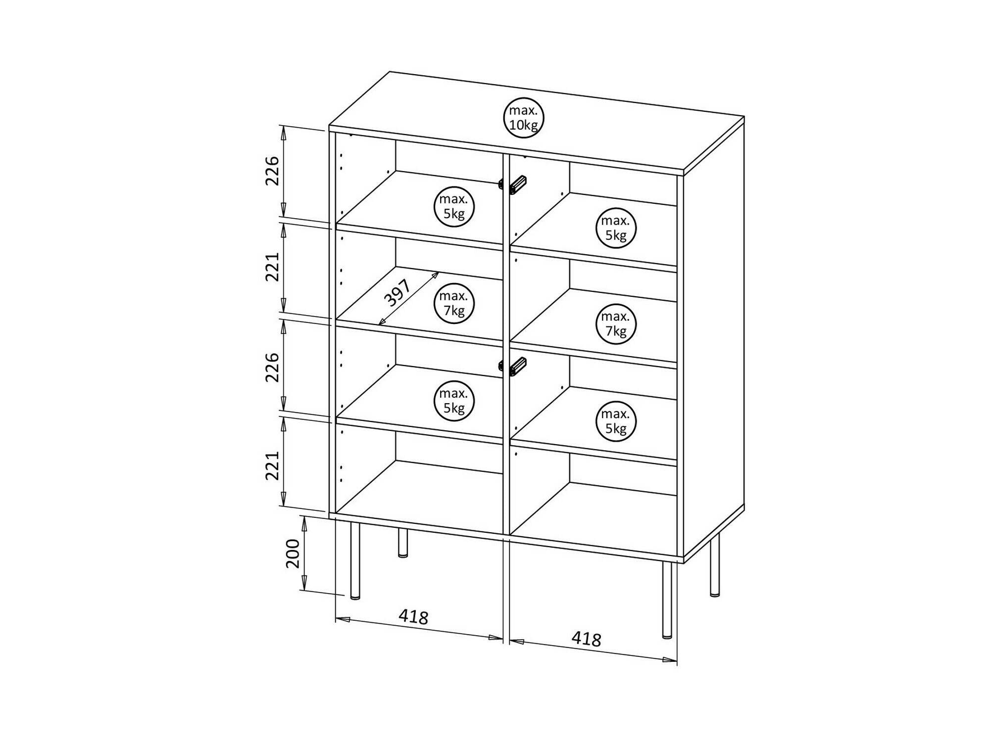 Credenza Gaby, Madia da salotto con due ante battenti, Rialzato da terra, 118x40 h89 cm, Noce