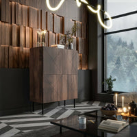 Credenza Gaby, Madia da salotto con due ante battenti, Rialzato da terra, 118x40 h89 cm, Noce