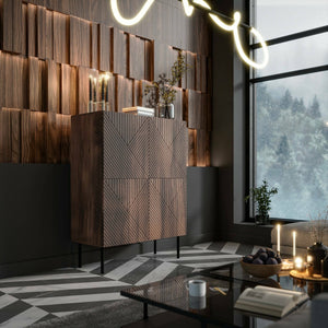 Credenza Gaby, Madia da salotto con due ante battenti, Rialzato da terra, 118x40 h89 cm, Noce