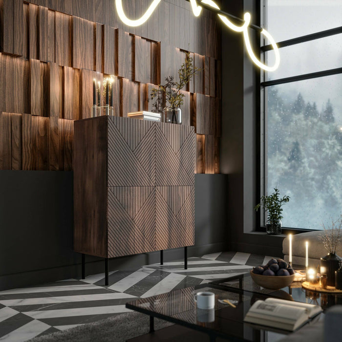 Credenza Gaby, Madia da salotto con due ante battenti, Rialzato da terra, 118x40 h89 cm, Noce