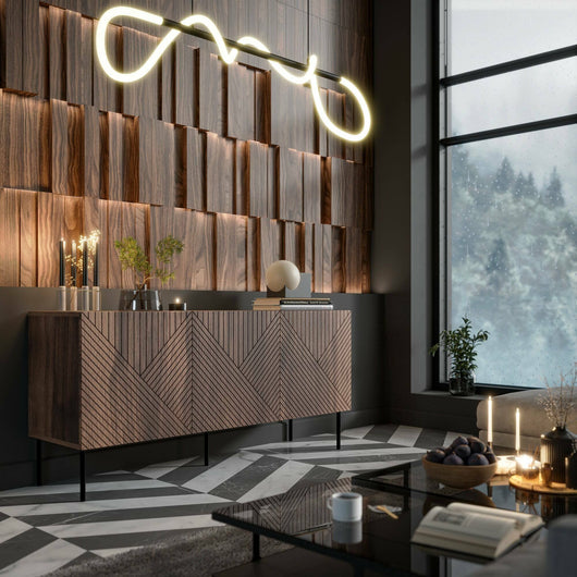 Credenza Montano, Madia da salotto con due ante battenti, Rialzato da terra, 151x40 h72 cm, Noce