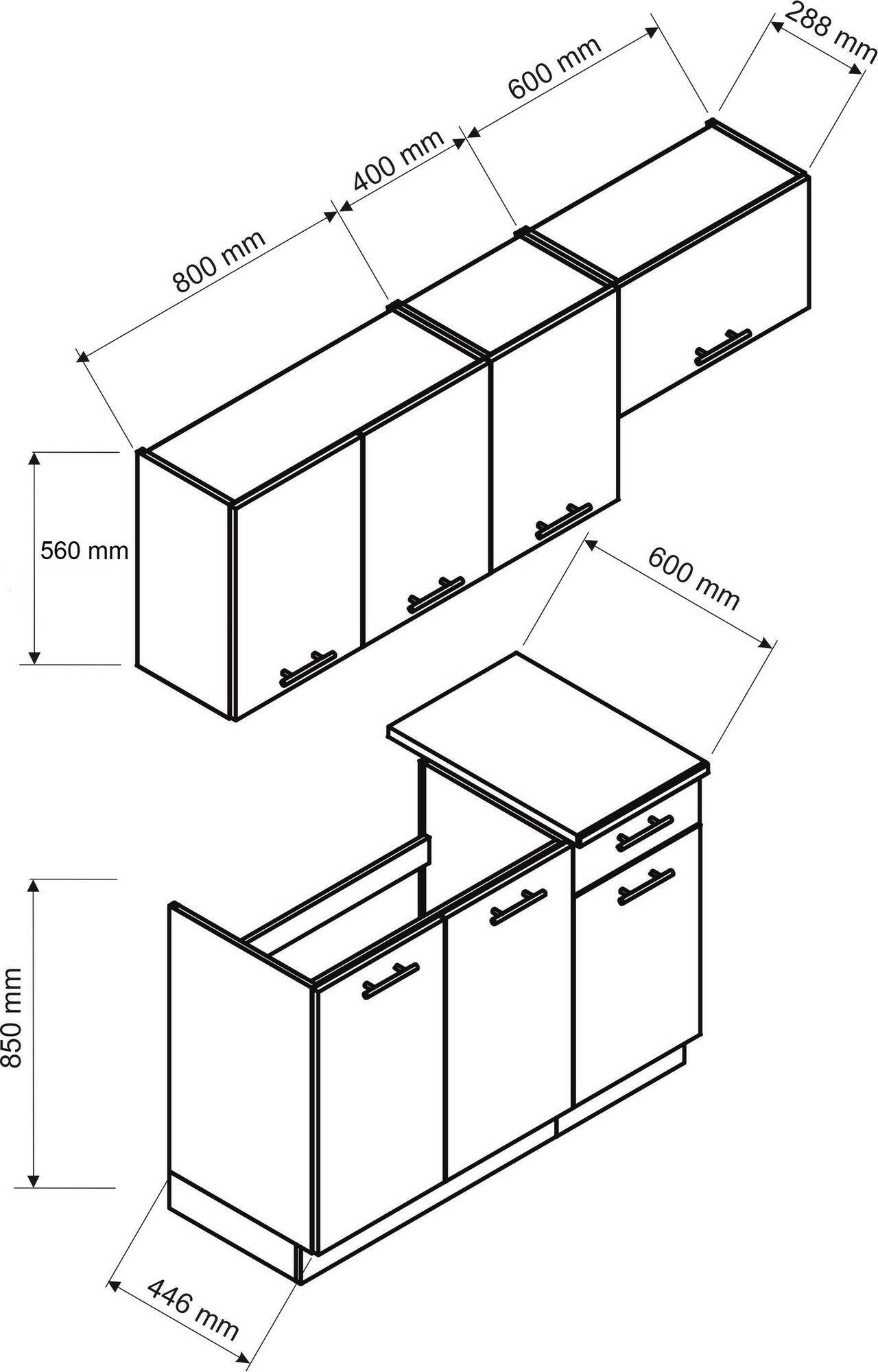 Cucina completa Sora, Set compatto e funzionale con ante e cassetto, Rovere