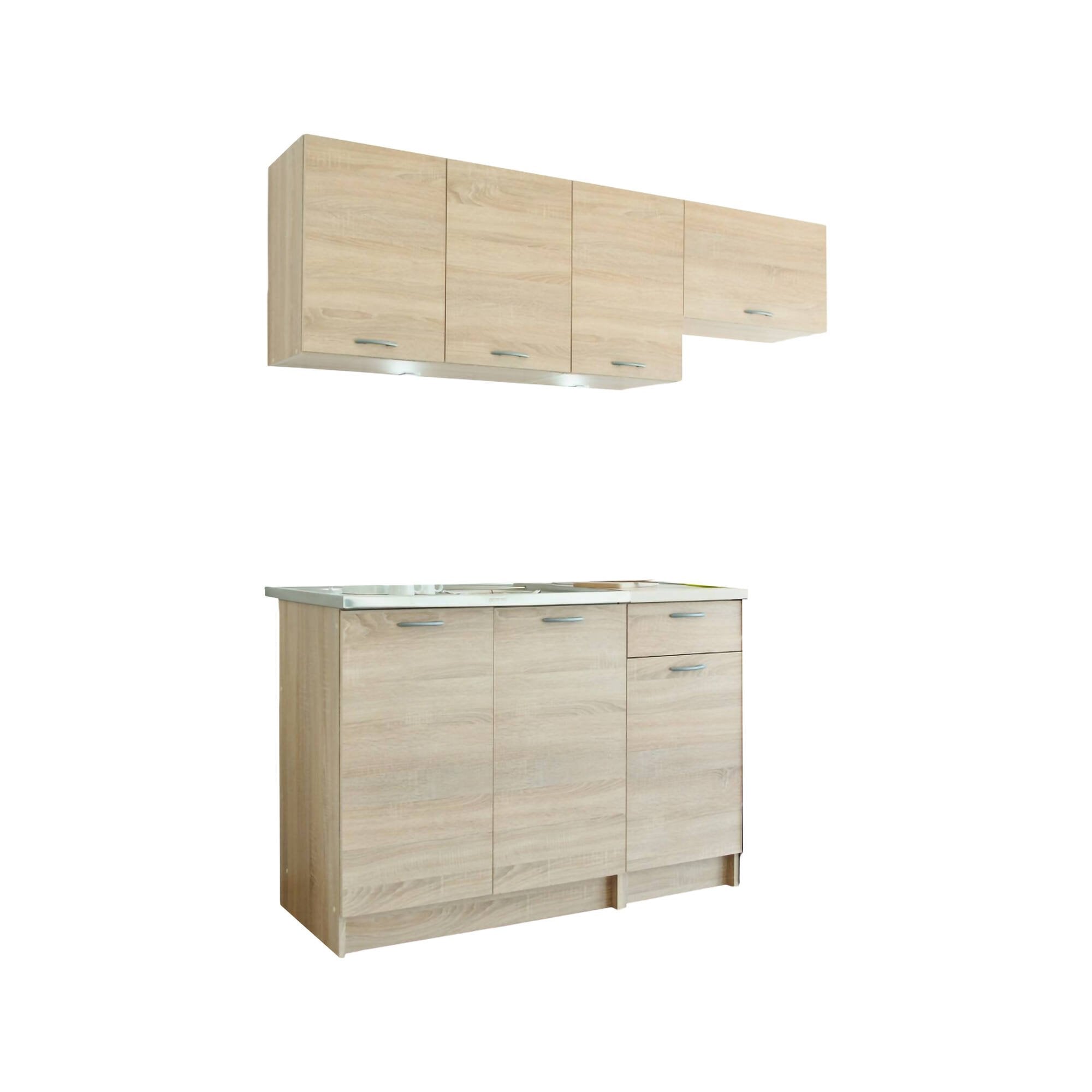 Cucina completa Sora, Set compatto e funzionale con ante e cassetto, Rovere