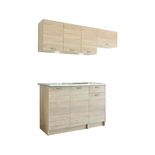 Cucina completa Sora, Set compatto e funzionale con ante e cassetto, Rovere