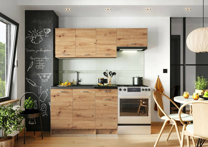 Cucina completa Sora, Set compatto e funzionale con ante e cassetto, Rovere Nodi