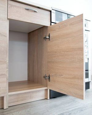 Cucina completa Teano, Set compatto e funzionale con ante e cassetto, Rovere