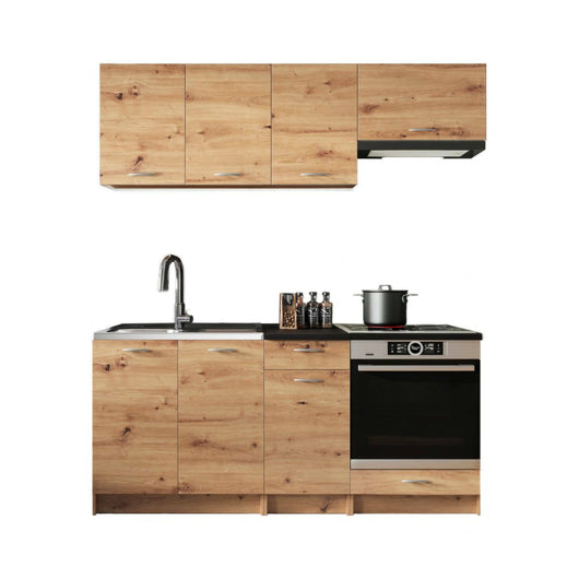 Cucina completa Teano, Set compatto e funzionale con ante e cassetto, Rovere Nodi