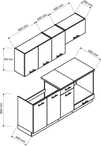 Cucina completa Covo, Set compatto e funzionale con ante e cassetto, Antracite