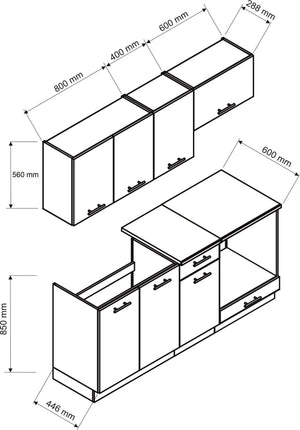 Cucina completa Covo, Set compatto e funzionale con ante e cassetto, Antracite