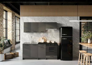 Cucina completa Covo, Set compatto e funzionale con ante e cassetto, Antracite